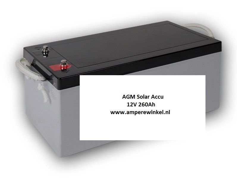 AGM Accu Absorbed material 260Ah ampere 12V volt zwaarste 70% ontlaadbaar diepontlading accu zonnepaneel zonnepanelen windgenerator